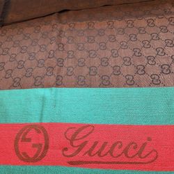 Gucci Designer Scarf Brown With Green And Red Strip 