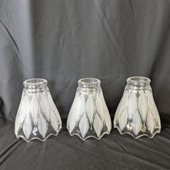 3 Art Deco Frosted & Clear Scalloped Glass Light Shades