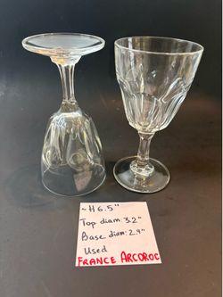Arcoroc France Petale Clear Glass Wine Goblets Pair 6.5" Panel Stemware Vintage