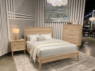 3 Piece Wood Queen Bedroom Set - Queen Bed Frame, Nightstand, and Dresser Chest