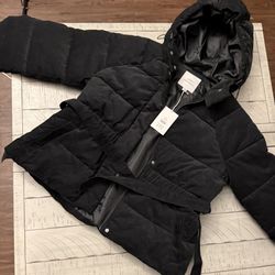 (New with Tags) Free Assembly Women's Side Tie Puffer Jacket with Hood, Size M