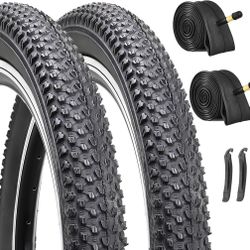 Hycline 2-Pack Mountain Bike Tires Set: 20/24/26/27.5-inch Folding Replacement Puncture-Resistant Bicycle Tires and Pair 20/24/26/27.5-inch Inner Tube