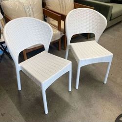 2 pc Set, Compamia Daytona Resin Wickerlook Dining Chair White