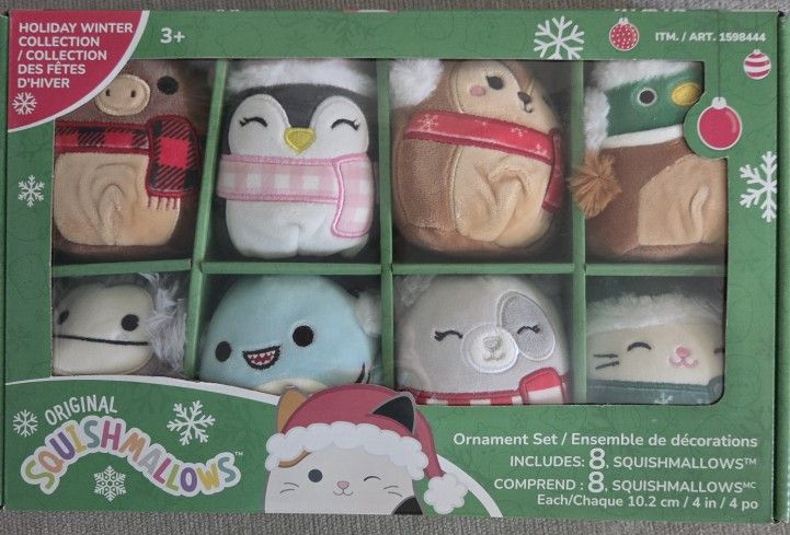 Set Of 8 Squishmallows Ornaments 4" Winter Holiday Christmas Super Cute Soft Plush Stuffed Animals  Toys