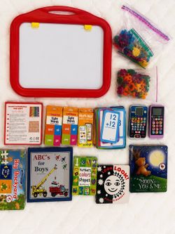 Preschool Learning Bundle – Books, Flash Cards, Magnetic Drawing Board & More!