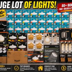 HUGE BULK LOT OF BRAND-NEW LED LIGHTING – 80+ BOXES / 100+ INDIVIDUAL BULBS & FIXTURES