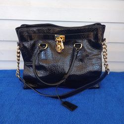 Michael Kors Hamilton embossed patent leather NS tote bag purse 