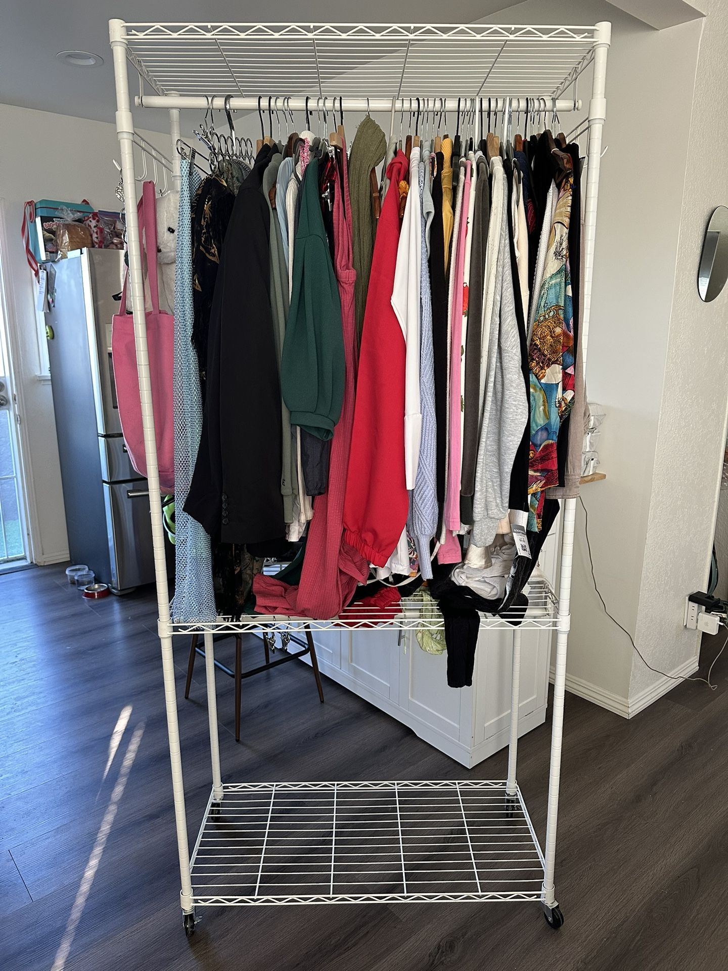 VIPEK R2 Heavy Duty Rolling Garment Rack 3 Tiers Adjustable Clothes Racks with Double Rods & Hooks