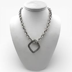 Tiffany & Co. Square Pendant Sterling Silver with Rolo Chain 16" Necklace. (Pre-Owned)