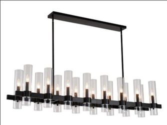 Open Box 16-Light Matte Black Farmhouse Linear Chandelier Clear Glass Shade