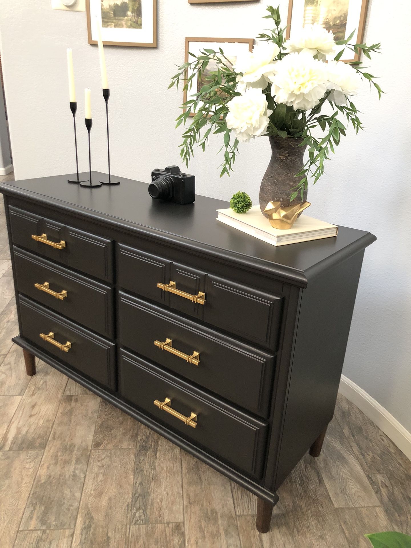 Beautiful MCM Style 6 Drawer Black Wood Dresser/console Table/Credenza/Buffet/accent Decor Dresser