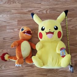 New W/ Tags 22" Large Pikachu Plushie And Bonus Charmander Build-A-Bear