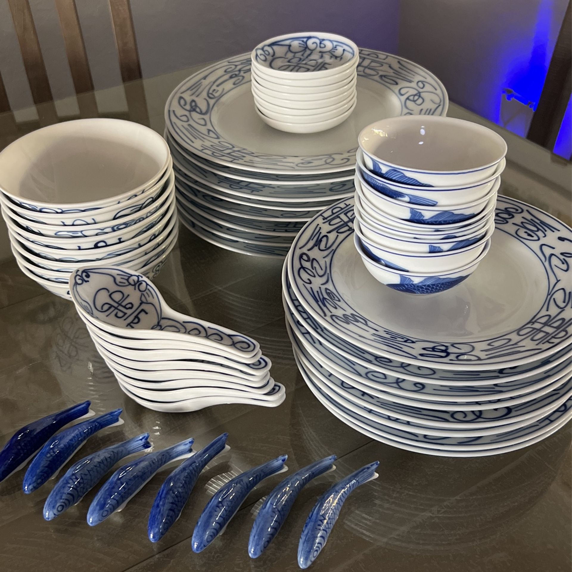 Chinese Dishes (Service For 8) Canton Express “Double Happiness” Bentson West Designs, Made In China For Boston Warehouse