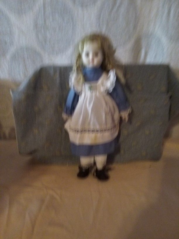 Porcelain Doll With Straight Also Two Braids In Dress 