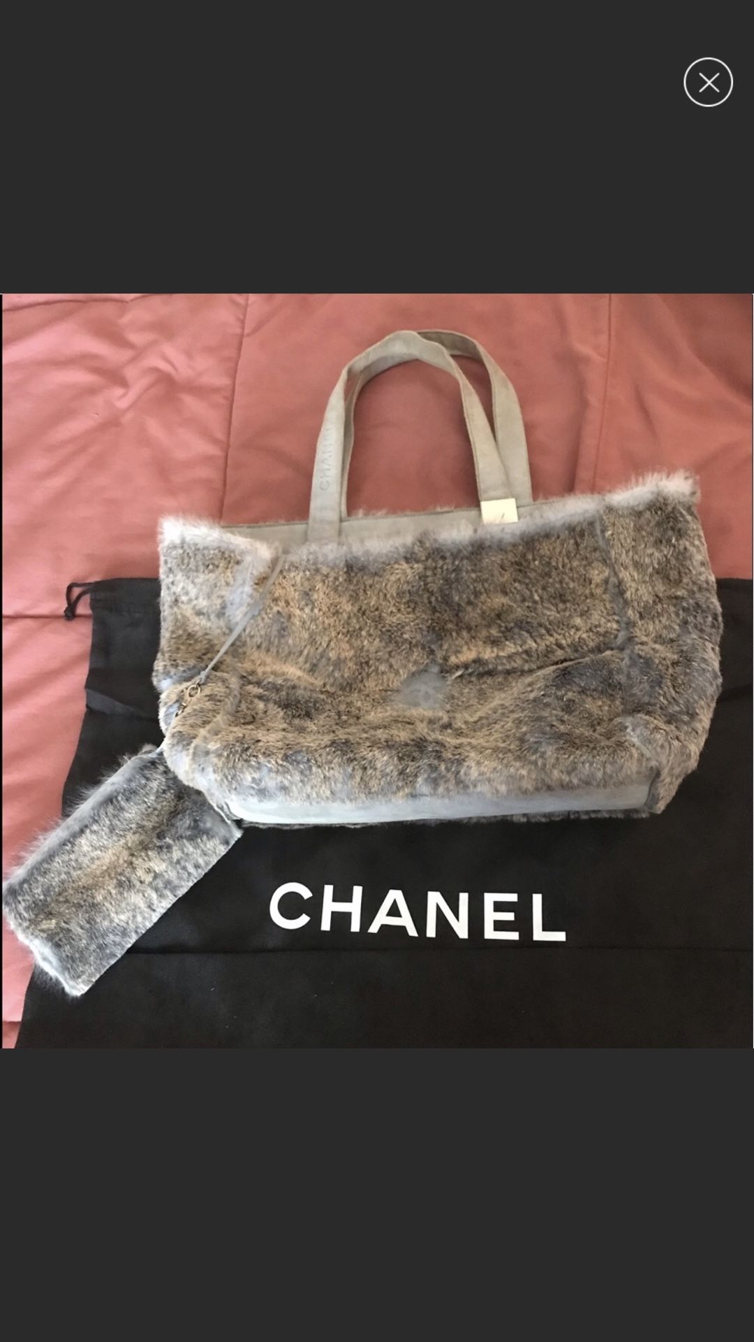 Chanel fur bag/with attached pouch