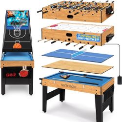 SereneLife 48" 6-in-1 Multi Game Table, Full-Size Indoor and Outdoor Arcade Sports Table with Pool, Air Hockey, Foosball, Basketball, Table Tennis, Di