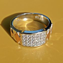 White Sapphire Gold Over Silver Unisex Ring Size 10 Stamped 