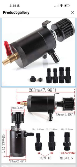 Oil Catch Can Kit with 4 Adapters + Breather Filter Drain Valve Plug 2 Ports (1 oulet + 1 inlet) 150ml Universal Aluminum Baffled Oil Reservoir Tank O