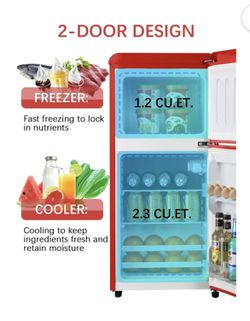 Krib Bling 3.5 CU.FT Compact Refrigerator, Retro Mini Fridge with Freezer, Small Drink Chiller with 2 Door Adjustable Mechanical Thermostat for Home