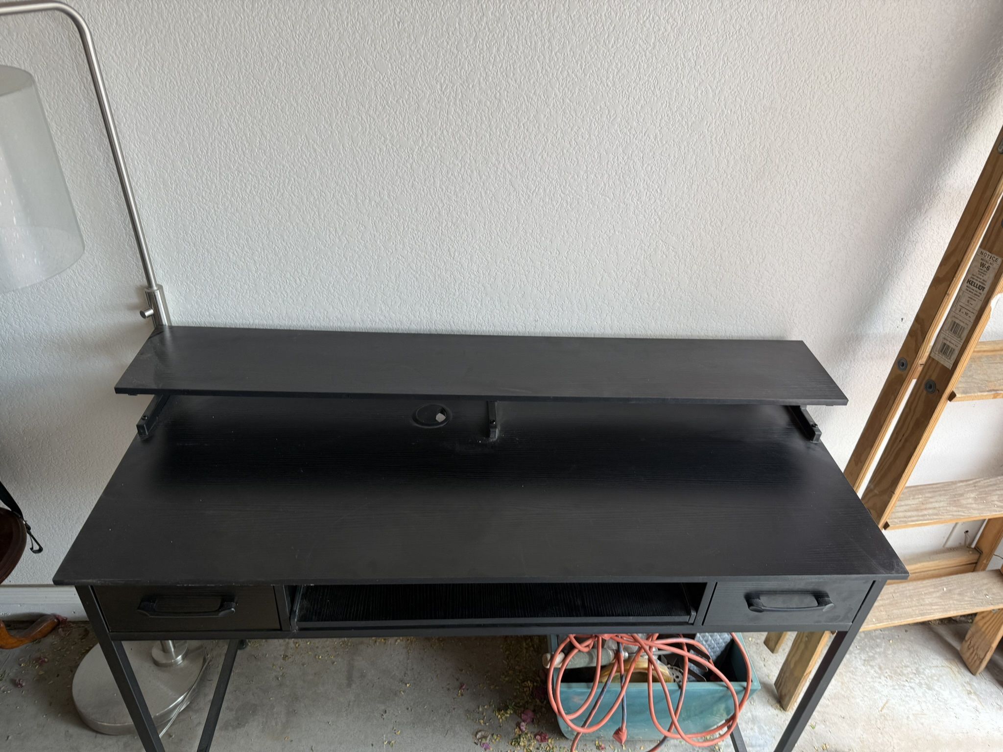 Black Desk With Dual Monitor Stand, Keyboard Tray And 2 Drawers
