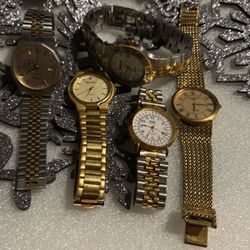 5 VTG Men’s Metal Watches For Parts/ Repair Or Needs Batteries Priced Right $$$
