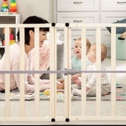 Regalo Easy Fit Wooden Decor Adjustable 42-Inch Extra Wide Baby Gate, Natural Wood  New open box not in original box still in plastic