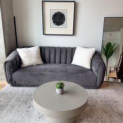 🛋️ Gray Channel Tufted Velvet Sofa — $800 OBO