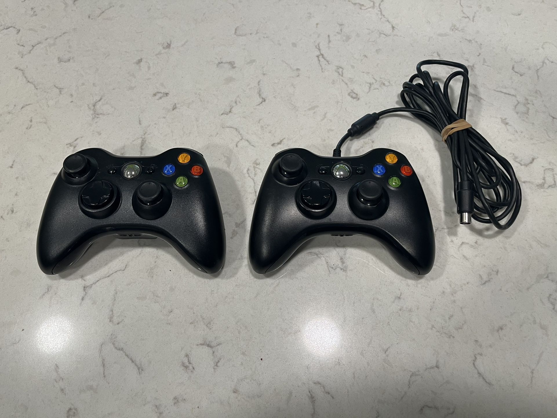 Official OEM Microsoft Xbox 360 Wireless/Wired Controllers Lot 2 Black - Tested!