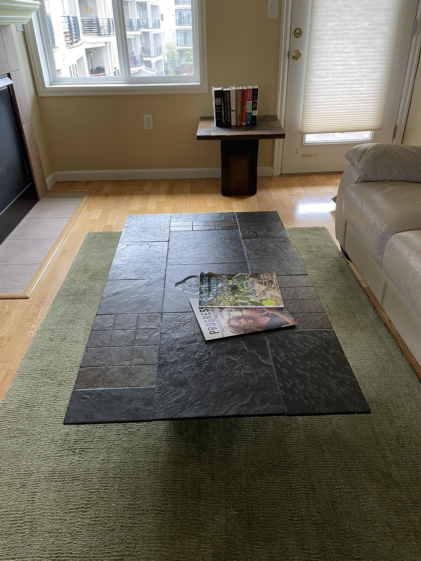 Stone Tile Coffee Table  And Side Table Brown Modern Set