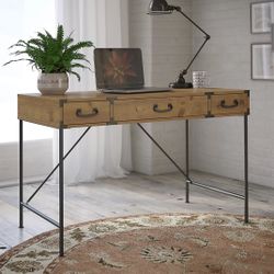 NEW Kathy Ireland Ironworks 48” Writing Desk – Vintage Golden Pine