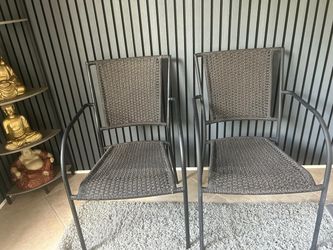 Set of 2 Wicker and Metal Patio Chairs