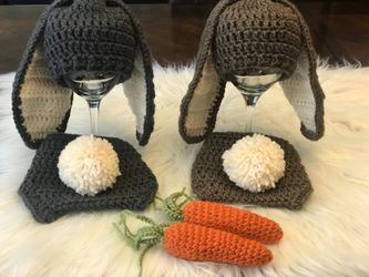 Baby bunny hat and diaper cover , newborn photo easter , photography prop bunny