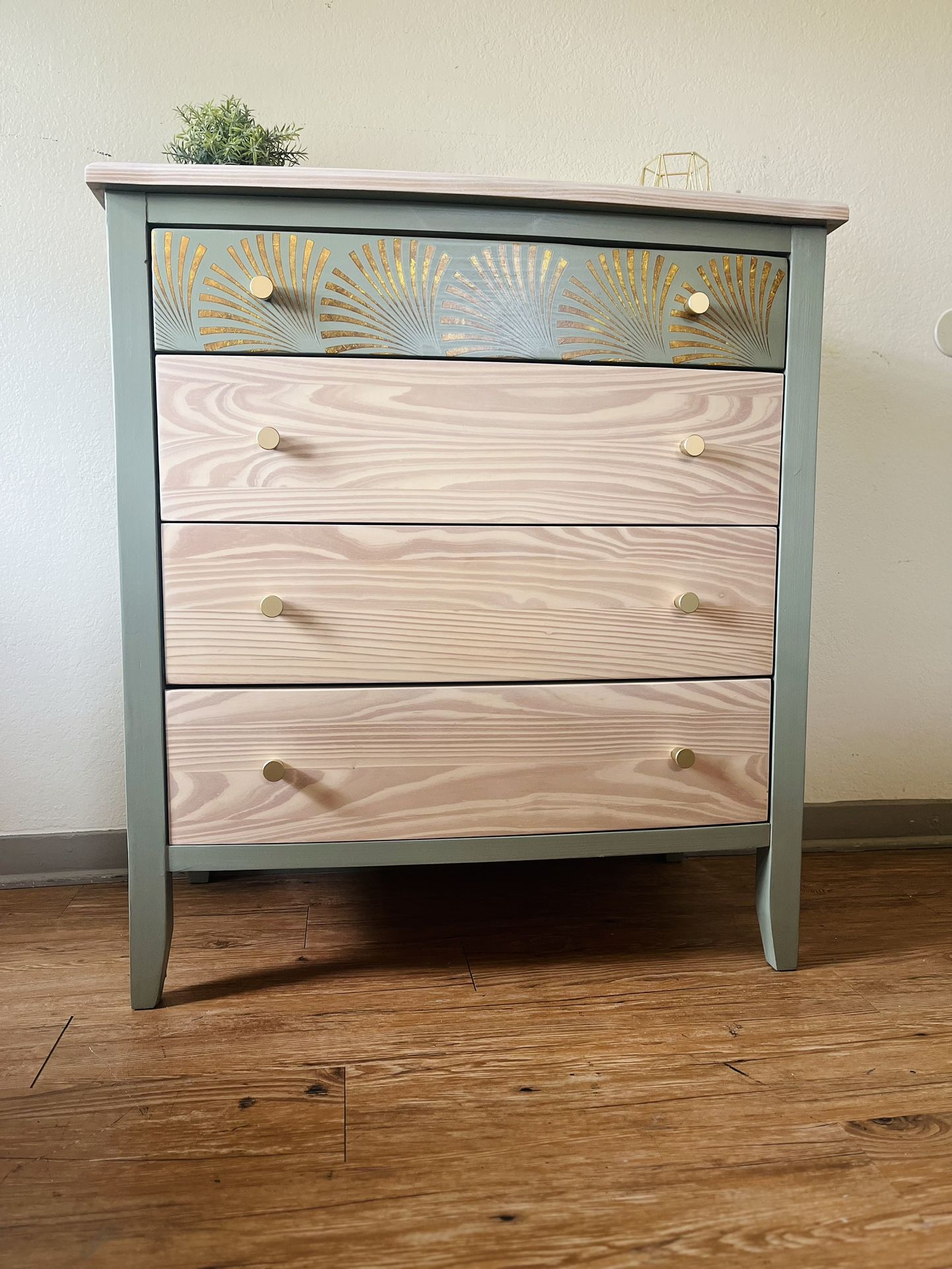 🪴 Solid Wood Olive Green & Natural Dresser - Delivery Available! 👀 