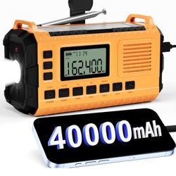 AM/FM/NOAA Hand Crank Radio with 15W Fast Charge, 40000mAh Portable Solar Power Bank