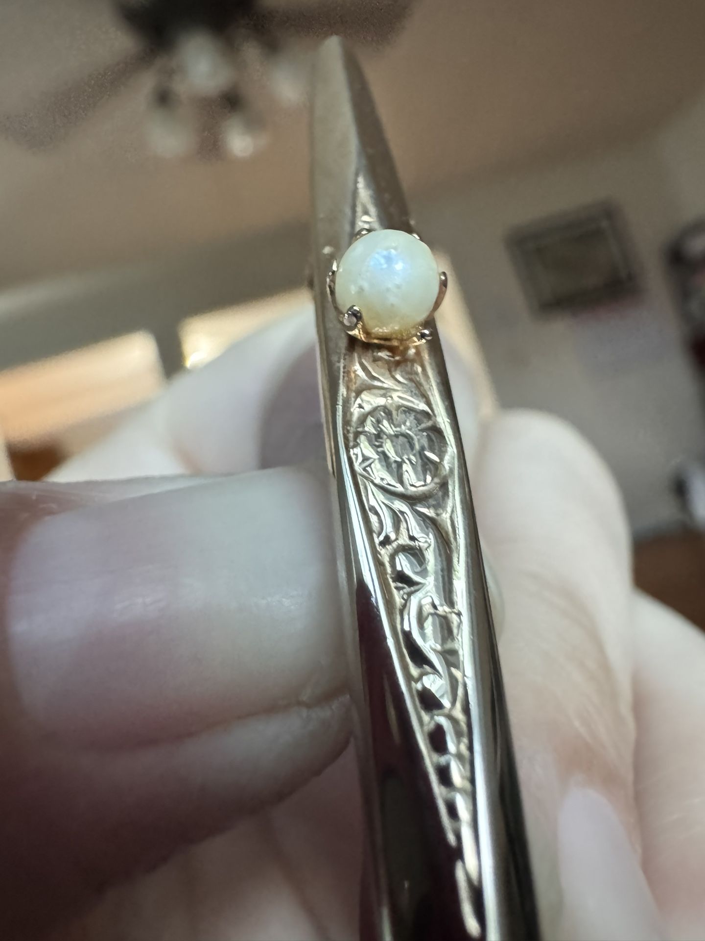 Antique Silver Toned Pin With Faux Pearl