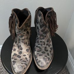 Leopard Fringed Leather Boots 