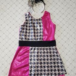 Girls Halloween Costume: 60's Mod Style Dance Recital Jazz Costume, Size Small Plus Silver Headband With Black Feathers!