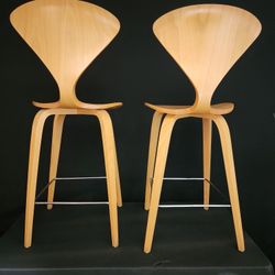 Set of Two (2) Cherner Beechwood Bar Stool Chairs (4 Total Available - Number Matching)