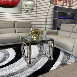SOFA AND LOVESEAT ON SALE LIGHT GREY LEATHER $699