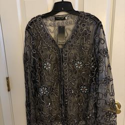 New Black Sheer, Embroidered Long Sleeve Top Jacket