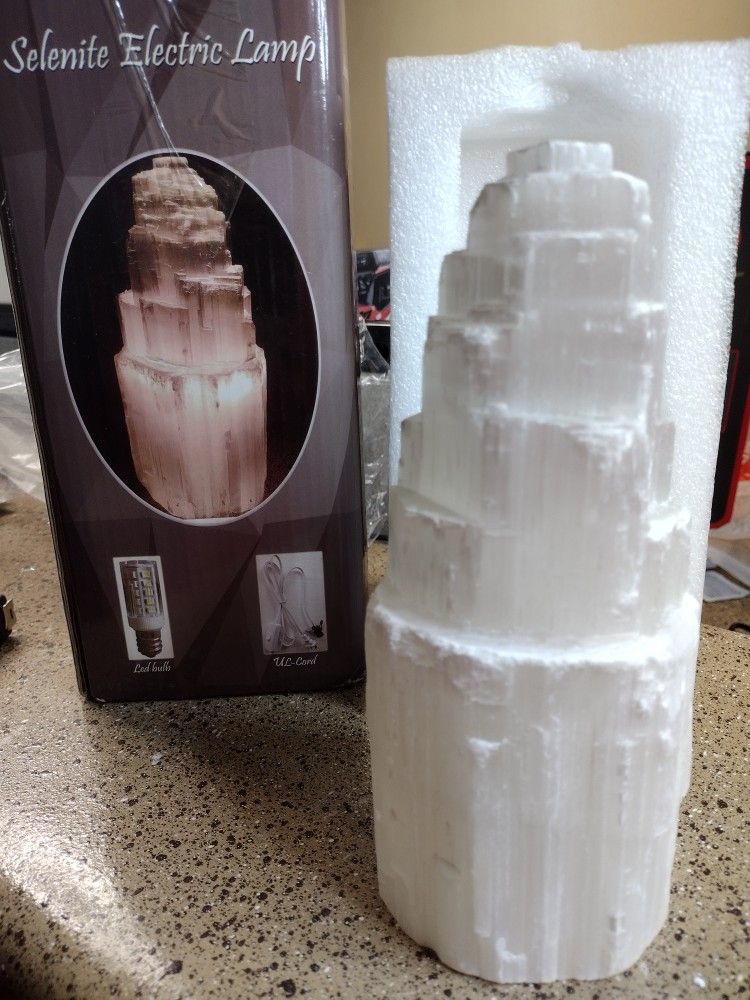 Himalayan Glow Natural Selenite Skyscraper Lamp, Natural Healing Crystal Lamp with Dimmer Switch-3-5 Lbs. B5