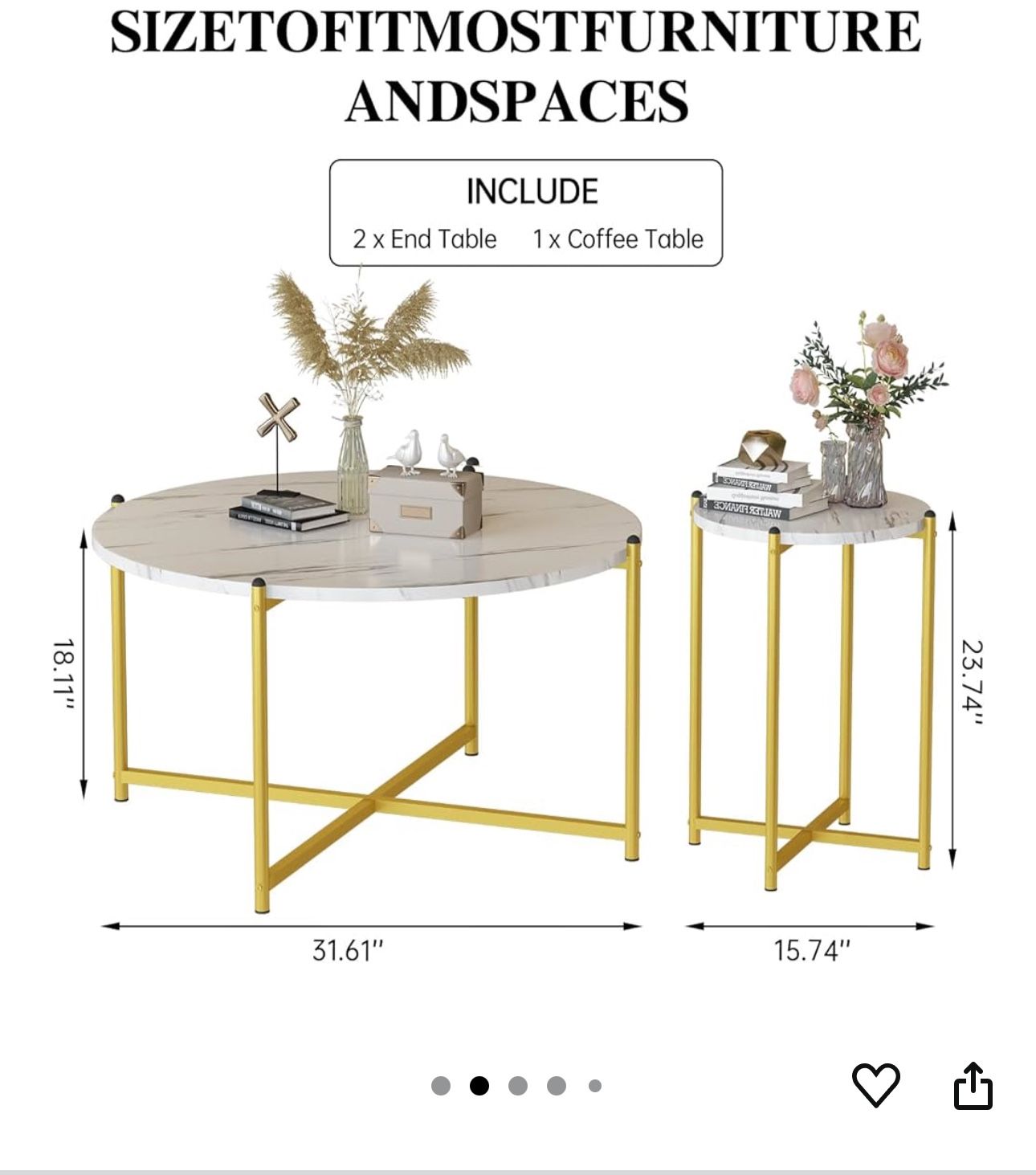 3-Piece Coffee Table & End Table Set β Modern Marble Look with Gold Legs