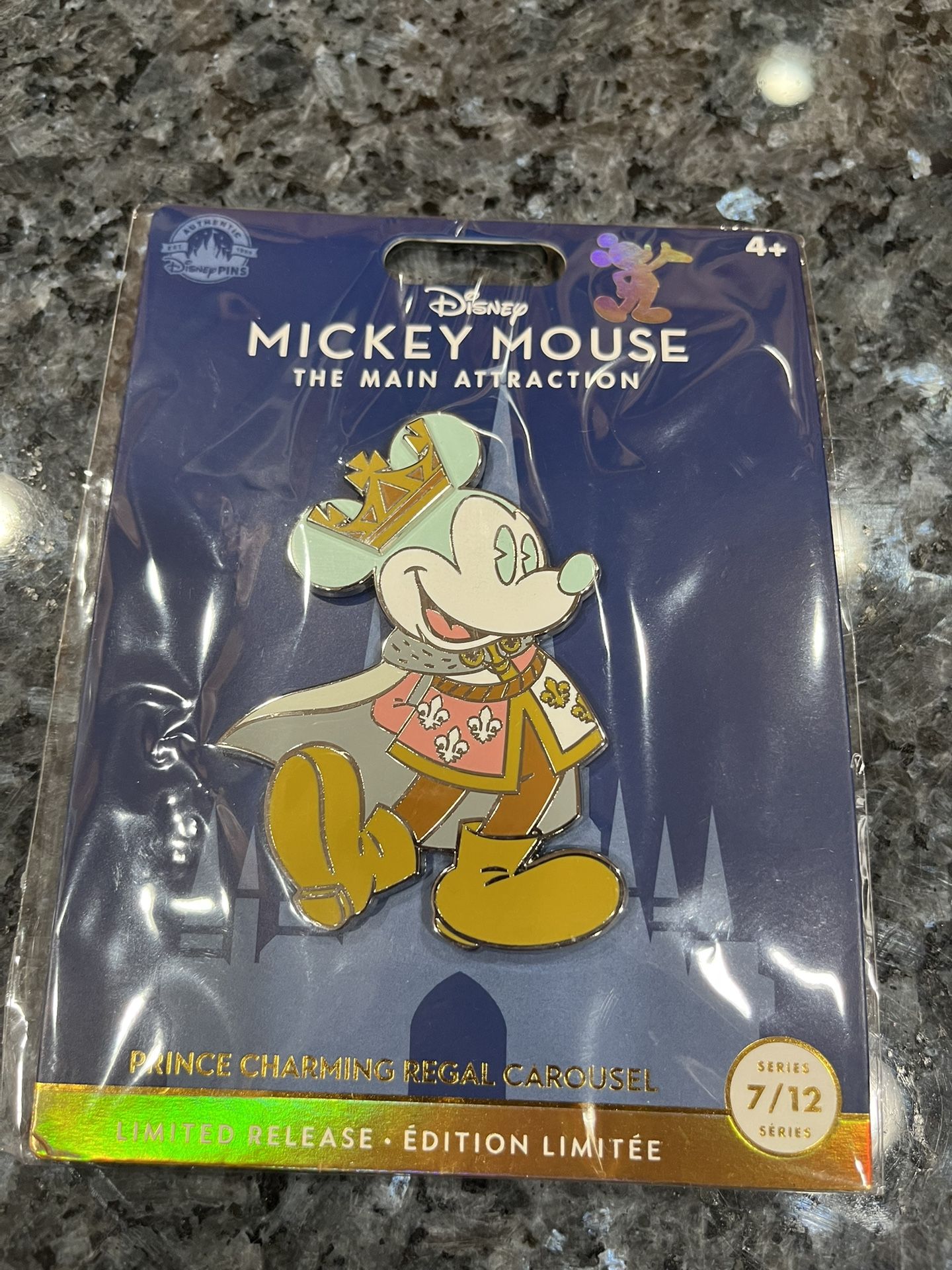 Disney World 50th Anniversary Mickey Mouse Prince Charming Regal Carousel Main Attraction Pin. Brand new in original packaging.