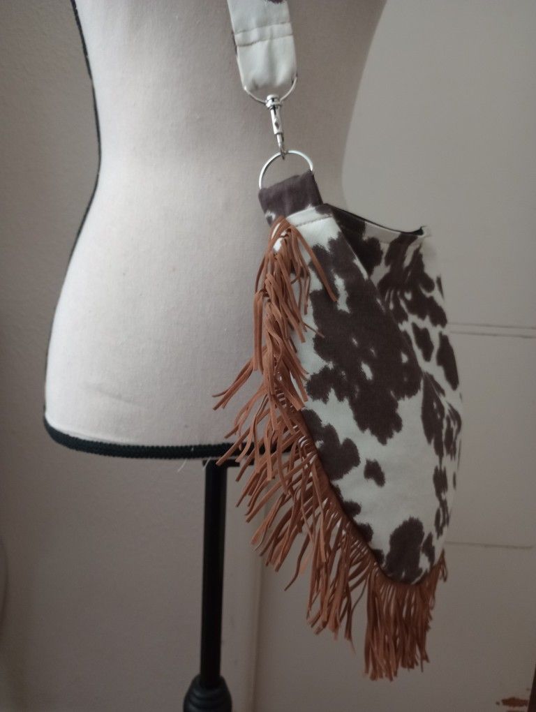 Cow Print Fringe Shoulder Bag