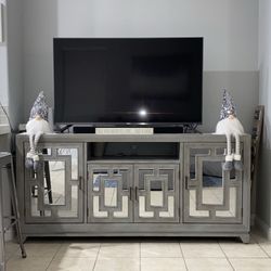 Media Console Cabinet - Mirrored Gray Grey Blue Farmhouse Style Storage Buffet Sideboard