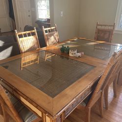 Vintage Bamboo Rattan Glass Top Table With Chairs