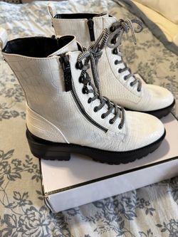 Guess White Croc Embossed Combat Boots