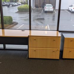 Tan Office Desk & File Drawers/Cabinets