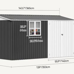 8x12ft Large Tool Storage Shed with Window, Lockable Doors, and Sloped Roof, Oversized Steel Outdoor Storage Shed for Garden, Patio, Garage, Backyard,