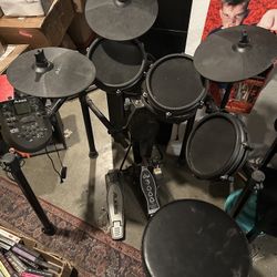 Complete Alesis Nitro Drum Kit brain, pedals, hardware, cables & stool